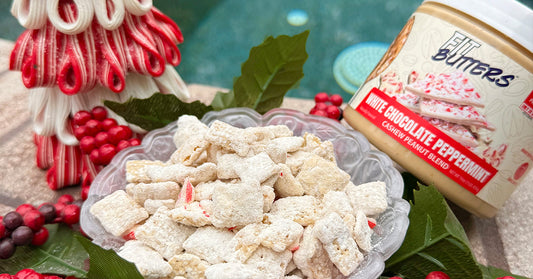 White Chocolate Peppermint Fit Butters Puppy Chow (Muddy Buddies)